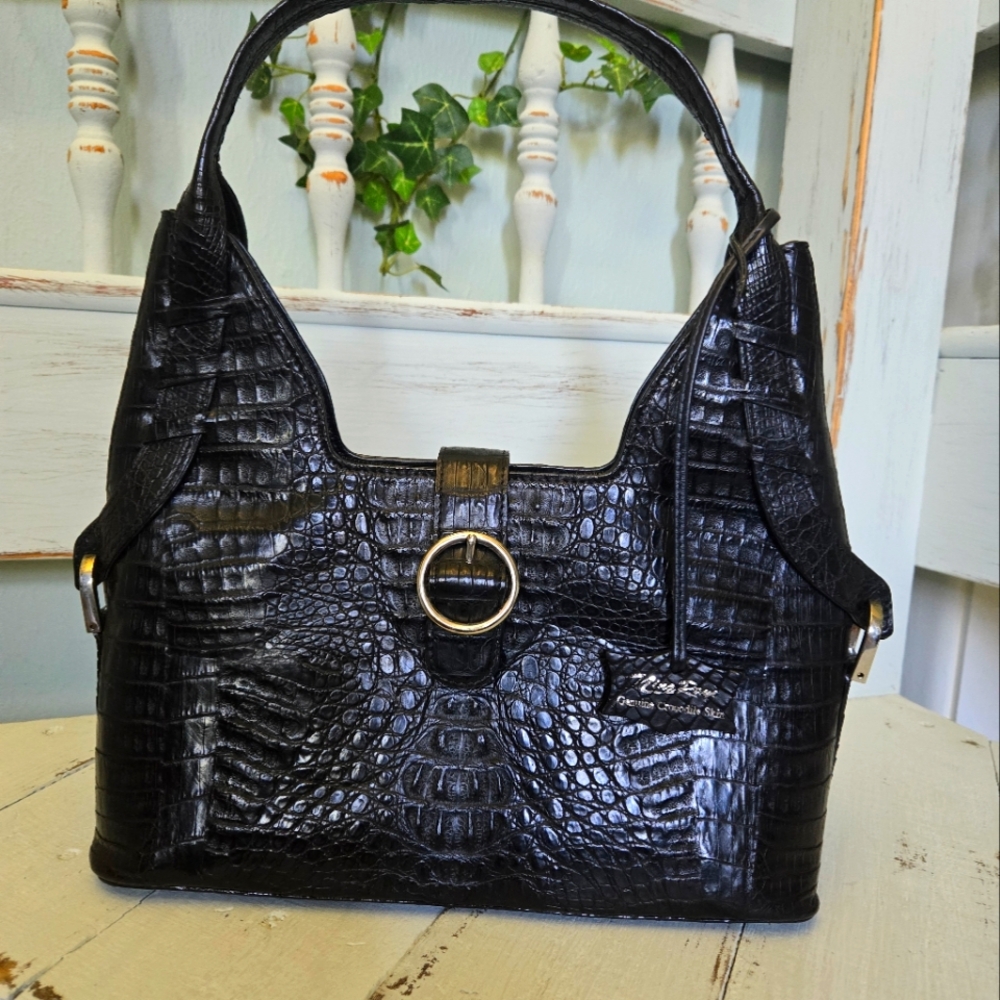 A Nina Raye Genuine Crocodile Black Handbag